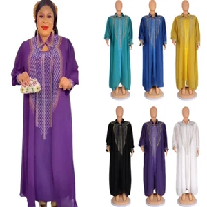African Kaftan Evening Women Chiffon Long Dress Set Dashiki Gown Cocktail Robe - Picture 1 of 44