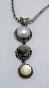 Collar de abulón de perlas Mabe con palanca de cuerda trenzada de plata de ley 925 16" - Imagen 1 de 5