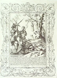 Scène Saints missionnaires Italiens Martyrs 17°s Graveur Lambertini Planche  98 - Imagen 1 de 1