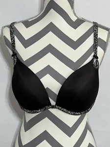 Victoria's Secret Sexy Little Things Black Leopard Print Trim Bra 36DD - Picture 1 of 6