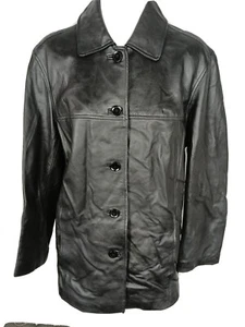 mossimo Woman's Sz 16W Black Genuine Leather Coat R15 - Picture 1 of 12