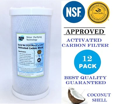 12 Pack Carbon Block Cartridge 4.5" x 10" NSF Water Filter 10 Micron - Image 1 of 4