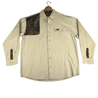 Mossy Oak Shooter Shirt Men's XL Short Sleeve Tan Camo Heavy Cotton Right Hand - Image 1 of 4