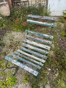 Victorian iron and slatted wood Garden Chair - Picture 1 of 8