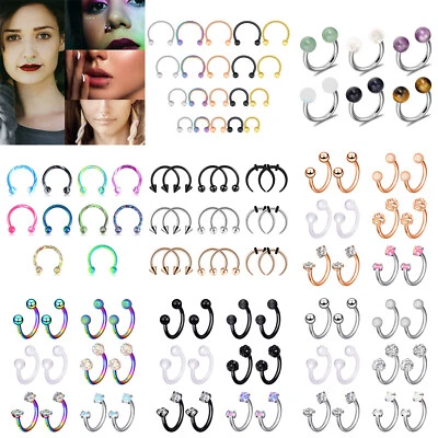 16G 14G Nose Septum Ring Surgical Steel Horseshoe Hoop Lip Eyebrow Helix Earring - Image 1 of 4