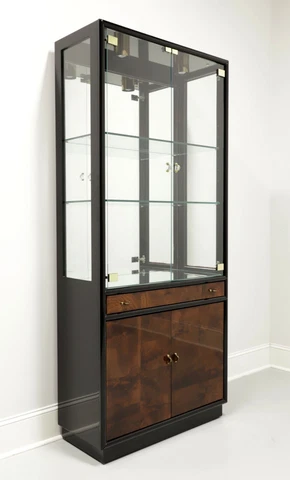 HENREDON Scene Three Asian Chinoiserie Black Lacquer Curio China Display Cabinet Cover