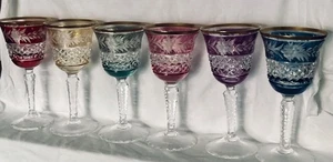 Ebeling And Reuss Marquis Gold Rim Cut And Etched 4” Wine Glass lot of 6 colors - Picture 1 of 8