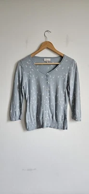 Poem By Oliver Bonas Light Blue And White Bird Print Button Cardigan Size S - Image 1 of 4