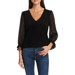 CeCe Womens Black Metallic Blouse L BHFO 6892 - Picture 1 of 3