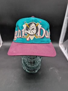 90s Vtg Anaheim Mighty Ducks NHL Hockey Snapback Hat Logo 7 Disney Rare Colorway - Picture 1 of 6