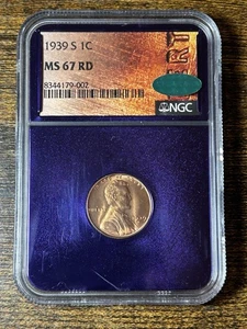 1939 S Lincoln Wheat Cent Penny NGC Purple Core Slab MS67 RD Red CAC Approved - Picture 1 of 4
