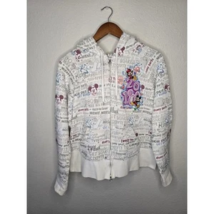 Disney World Youth XL Disneyland Mickey Goofy AOP White Full Zip Hoodie 2010 - Picture 1 of 14