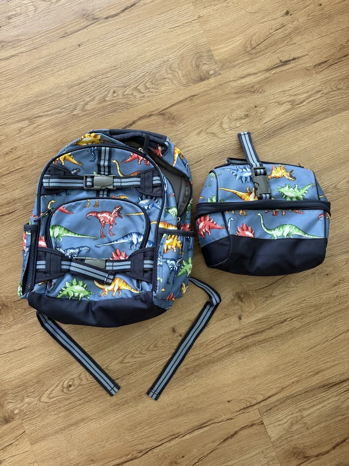Pottery Barn Kids Blue Dinosaur Print Backpack and Lunchbox - Image 1 of 4