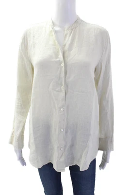 Camisa James Perse para mujer con botones delanteros manga larga cuello en V blanca crema talla 0 Foto 1 de 4