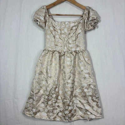 金色花卉正式礼服女孩 S 特别活动花卉女孩婚礼假日派对 — 第 1/4 张图片