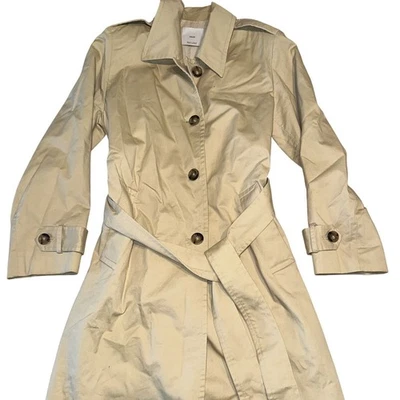 Gabardina para mujer Mango Cream 100 % algodón con cinturón de un solo pecho pequeña S Foto 1 de 4