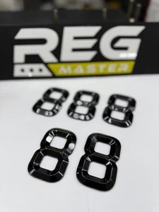 Bevel Retro Number Plate Digits Gloss Black Number 8 self peel adhesive 5 pcs - Picture 1 of 1
