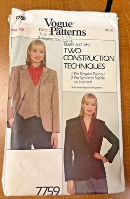 FREE SHIP! 7759 Vogue Patterns Blazer and Vest Sz 10 Two Construction Techniques - Image 1 of 2
