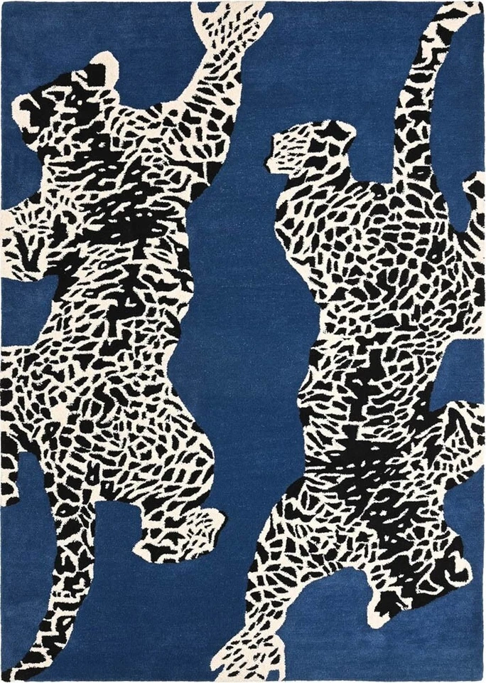 Alfombra de lana jaguar escalada acolchada a mano azul para salón decoración del hogar 8x10,9x12 Foto 1 de 4