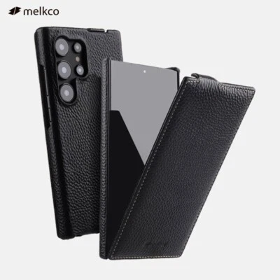 Funda Carcasa Vertical Grano Completo Cuero Genuino Delgada Abatible para Samsung S24 S25 Ultra Foto 1 de 4
