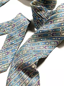EMILIO PUCCI FIRENZE DE COLECCIÓN PATRÓN ARTÍSTICO CORBATA RAYAS PASTEL AZUL ITALIA - Imagen 1 de 18