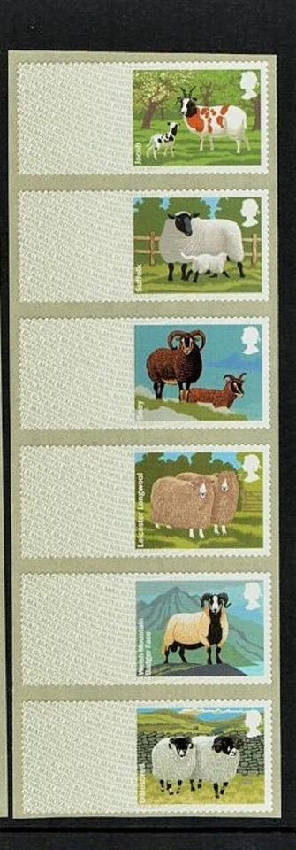 SHEEP  FARM ANIMALS  BLANK  STRIP  of 6   JACOB  TOP   POST GO  SUPERB  -  RARE  - Image 1 of 1