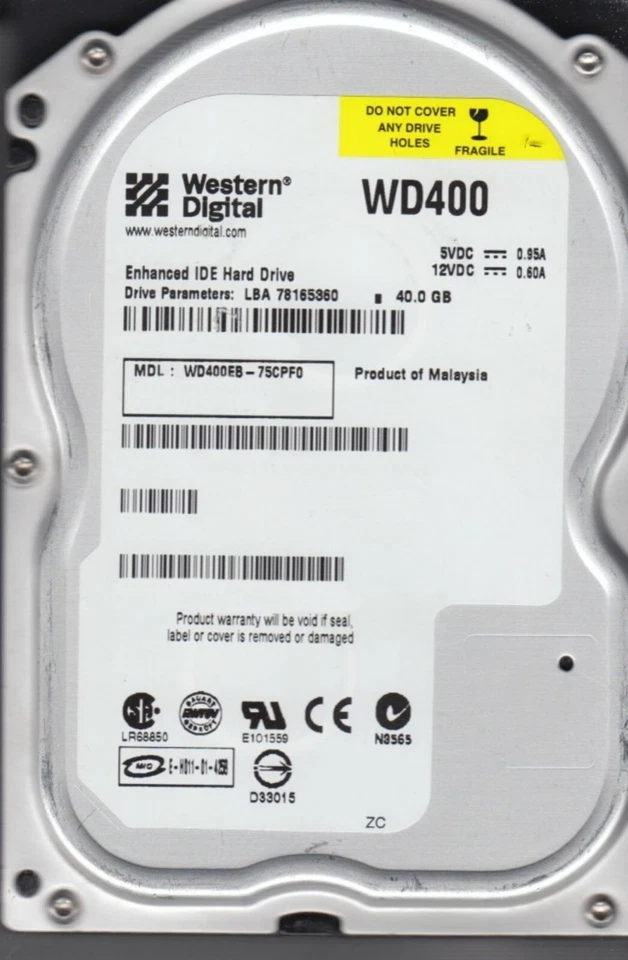 40 GB Ide Western Digital WD400EB-75CPF0 P-Ata 5400rpm 2MB 3,5 " Hard Drive New - Image 1 of 1