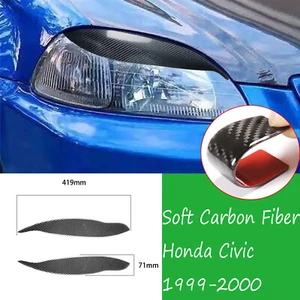 2×Soft Carbon Fiber Headlight Eyebrow Cover Trim Fit For Honda Civic 1999-2000 - Picture 1 of 9