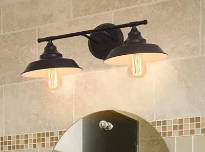2-Light Vanity Wall Light Fixture, Sconce Light Metal  Farmhouse, Black - Image 1 of 3