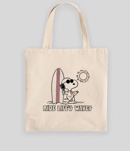 Ride Life's Waves Snoopy Canvas Tote Bag, Cartoon Beach vibe Tote Bag - Picture 1 of 2
