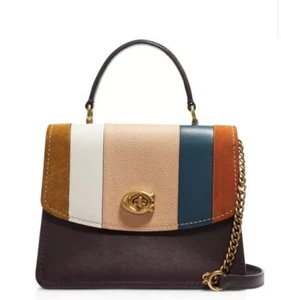 ❤️ NWT Coach Parker Oxblood Multi/Gold Colorblock Stripe Leather Shoulder Bag - Picture 1 of 5
