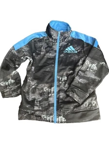 Adidas Jacket Size 6 Blue Black Camo Track Suit Sweatshirt Performance Youth - Picture 1 of 5