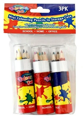 18X MINI COLOURING PENCILS IN TUBE SERIES KIDS CRAFT DRAWING in 3pk Tubes - image 1 of 4