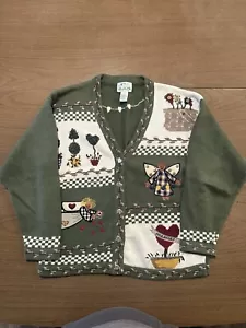 Vintage 90s Embellished Embroidered Granny Grandmacore Sweater Cardigan Women M - Picture 1 of 3