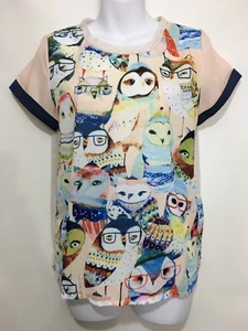 La Chapolle Sport 36 M Owls Sheer Short-Sleeve Pullover Top NEW - Picture 1 of 6