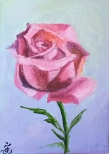 ROSA ROSA fiore da giardino dipinto a mano acrilico originale firmato Velasquez - Foto 1 di 1