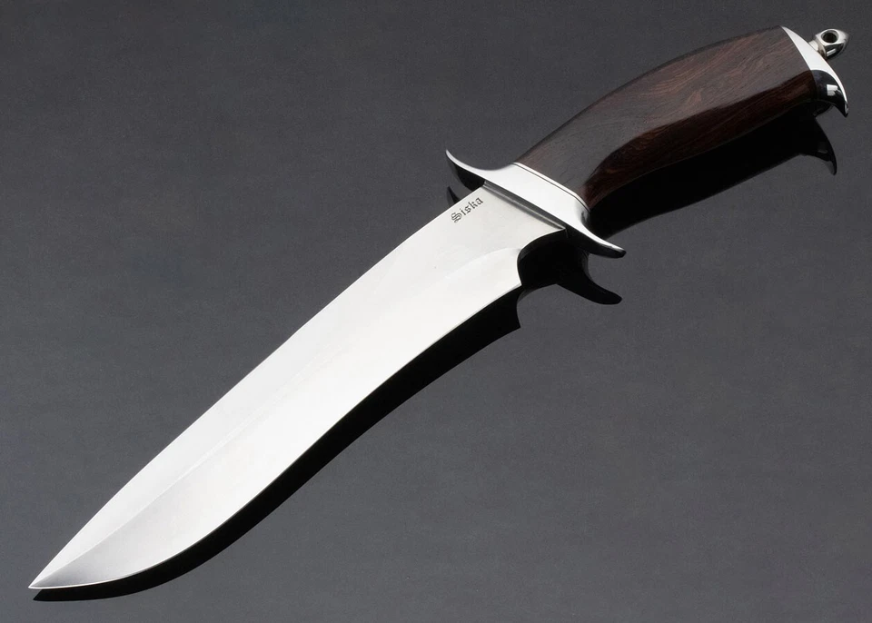 PATRIOT TRADERS Jim Siska Custom Knife Wood and Stainless Steel Recurve False Top Edge Fighter