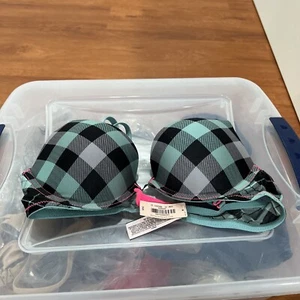 Victoria's Secret Sexy Tee Push Up Demi Bra Size 34A Green Plaid - Picture 1 of 4