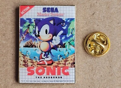Sonic The Hedgehog Pin SEGA Master System Game Cartridge Metal Badge RARE - Image 1 of 2
