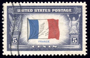 US 915a 5c 1943 Flag of France Reverse printing of flag colors PSAG cert VF used - Picture 1 of 3