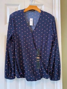 BANANA REPUBLIC Womens S Blue/Heart Print V-Neck Knit Top NEW - Picture 1 of 4