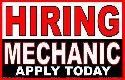 MECÁNICO DE CONTRATACIÓN APLICA HOY - Banners - 13 TAMAÑOS - Letreros - Vinilo reforzado - EE. UU. Foto 1 de 4