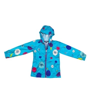 Lands' End Girls Blue Floral Lightweight Windbreaker Small 4 - Picture 1 of 7