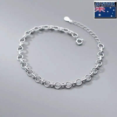 Woman Real s925 Sterling Silver Round Hollow Link Chain Bracelet Bangle 20cm - Image 1 of 4