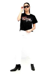 Guess W3GI33 KB3P0 SS CN Satin Logo Tee T-Shirt Maglietta Algodón Jblk Jet Black - Imagen 1 de 5