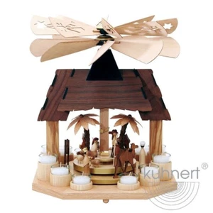 " Doppelpyramide Haus mit Weihnachtsgrippe " Echt Erzgebirge Holzkunst Kuhnert ! - Bild 1 von 1