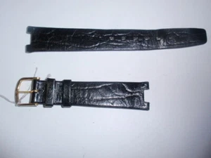 Neu ~ 16,5 mm / 7 3/4" schwarzes Leder Uhrenarmband * goldfarbene S/S Schließe #HB -22 - Bild 1 von 12