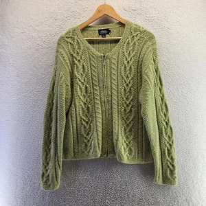 Icelandic Design Large Super Soft Green Angora Zip Up Nordic Cardigan Sweater - Picture 1 of 13