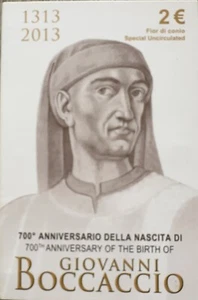 2 Euro Italia Giovanni Boccaccio moneta rara commemorativa 1313 - 2013 - Foto 1 di 4