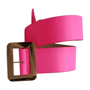 Women Wide Waistband Neon Pink Fashion Belt Big Gold Metal Square Buckle Fit S M - Picture 1 of 24
